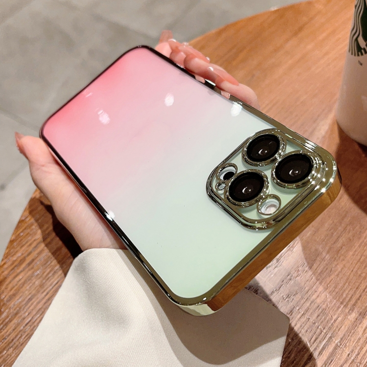 

For iPhone 14 Plus Gradient Plating PC Phone Case(White Pink)