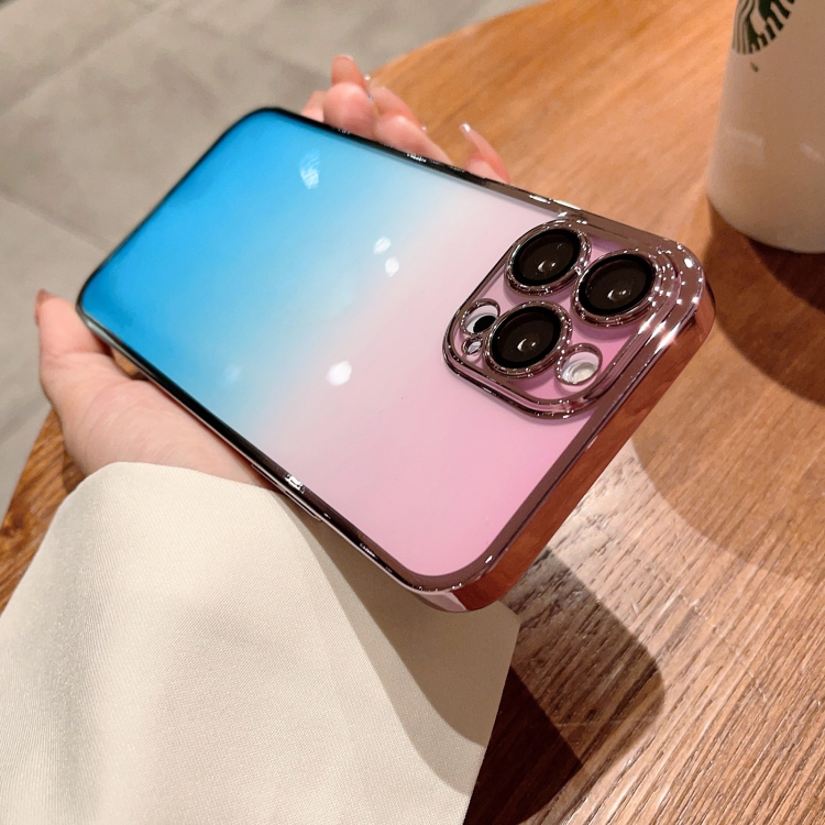 

For iPhone 12 Pro Max Gradient Plating PC Phone Case(Pink Blue)