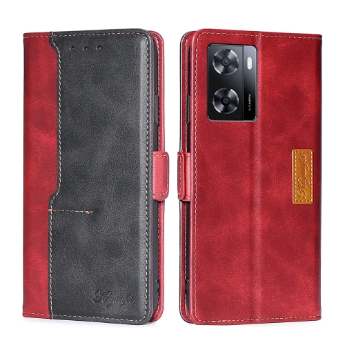 

For OPPO A57s 4G / A57e 4G Contrast Color Side Buckle Leather Phone Case(Red+Black)