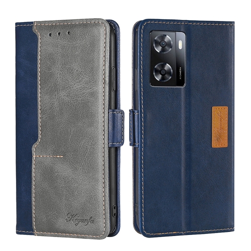 

For OnePlus Nord N20 SE 4G Contrast Color Side Buckle Leather Phone Case(Blue+Grey)