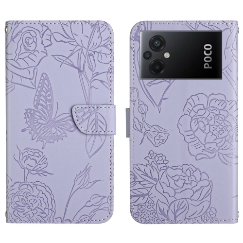 

For Xiaomi Poco M5 4G/5G/M4 5G HT03 Skin Feel Butterfly Embossed Flip Leather Phone Case(Purple)