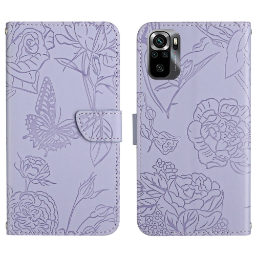 

For Xiaomi Poco M5s HT03 Skin Feel Butterfly Embossed Flip Leather Phone Case(Purple)