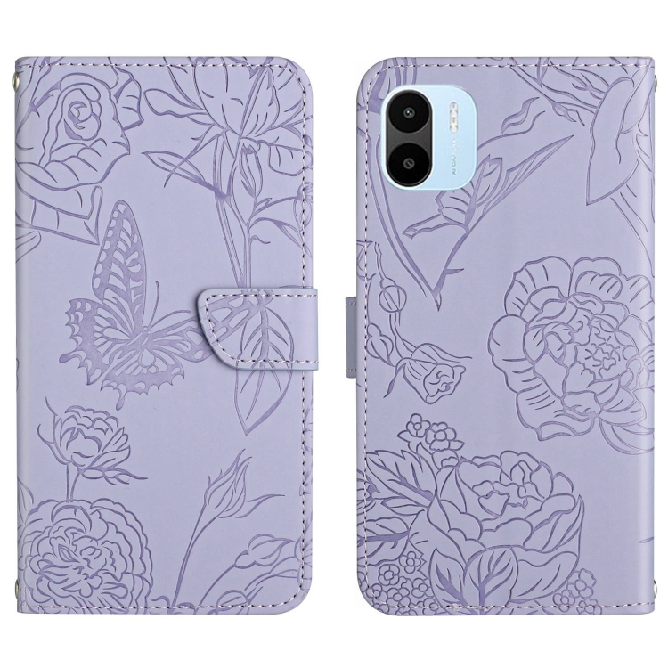 

For Xiaomi Redmi A1 HT03 Skin Feel Butterfly Embossed Flip Leather Phone Case(Purple)