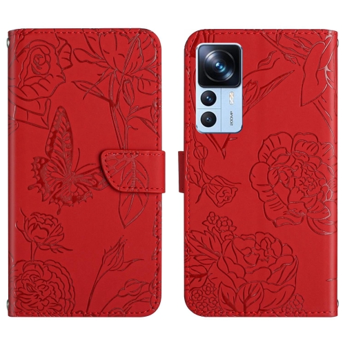 

For Xiaomi Redmi K50 Ultra/12T/12T Pro HT03 Skin Feel Butterfly Embossed Flip Leather Phone Case(Red)