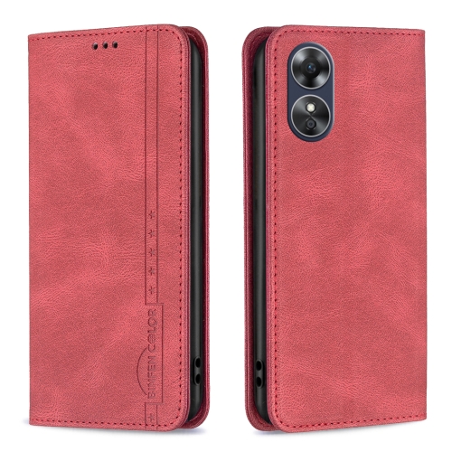 

For OPPO A17 Magnetic RFID Blocking Anti-Theft Leather Phone Case(Red)