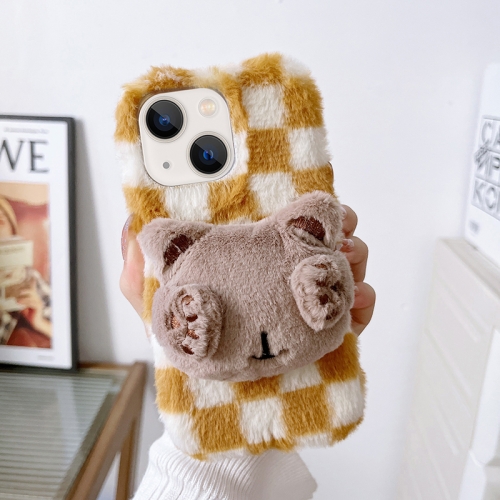 

For iPhone 14 Plus Cute Eye Bear Plush TPU Phone Case(Yellow White)