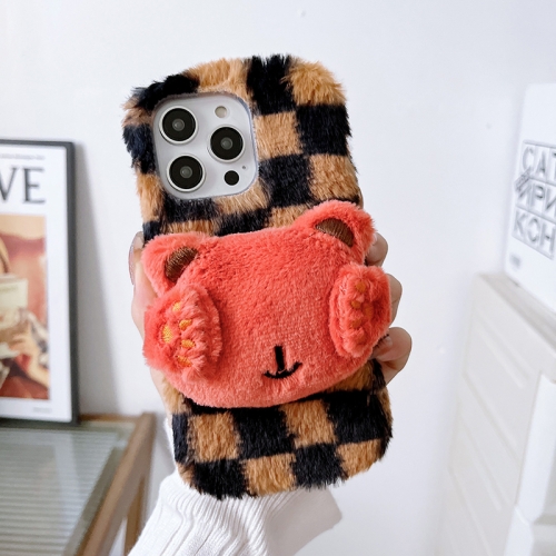 

For iPhone 14 Pro Cute Eye Bear Plush TPU Phone Case(Black Brown)