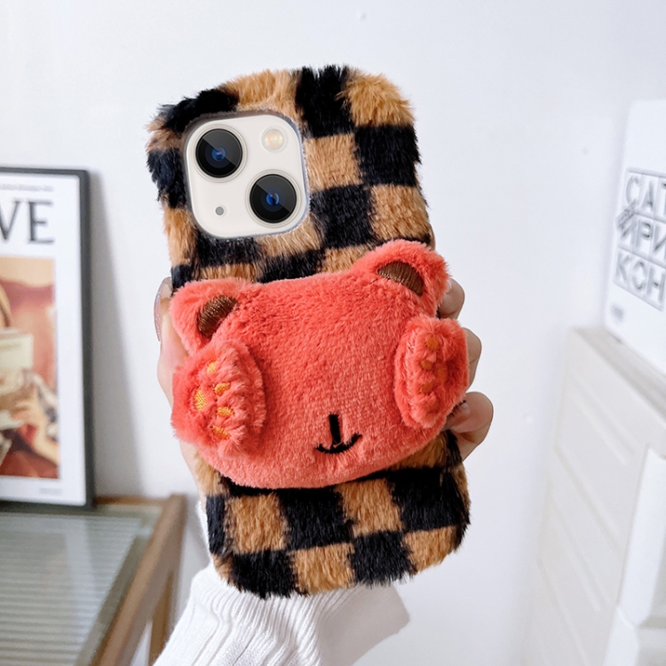 

For iPhone 13 Cute Eye Bear Plush TPU Phone Case(Black Brown)
