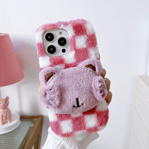 

For iPhone 13 Pro Cute Eye Bear Plush TPU Phone Case(Pink White)