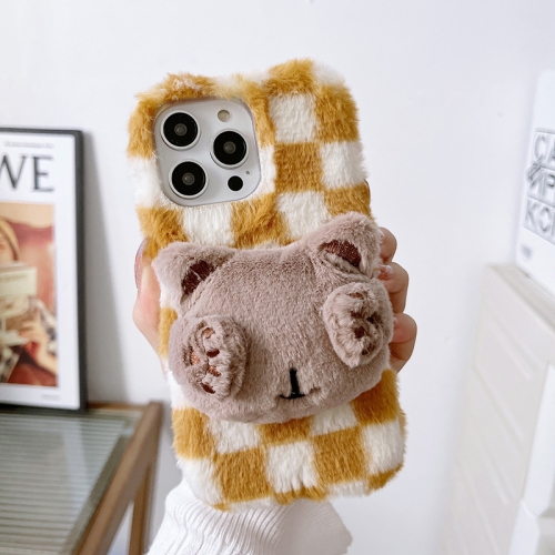 

For iPhone 12 Pro Cute Eye Bear Plush TPU Phone Case(Yellow White)