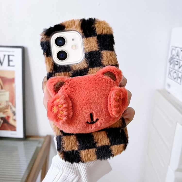 

For iPhone 11 Cute Eye Bear Plush TPU Phone Case(Black Brown)