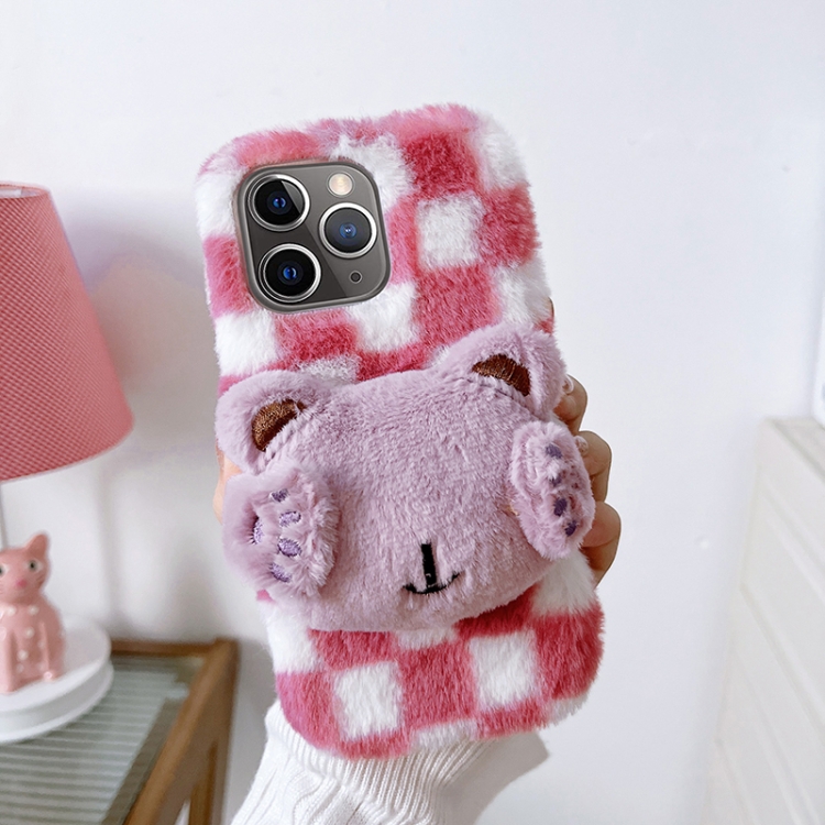 

For iPhone 11 Pro Max Cute Eye Bear Plush TPU Phone Case(Pink White)