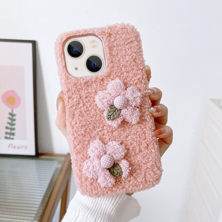 

For iPhone 14 Flowers Plush TPU Phone Case(Pink)