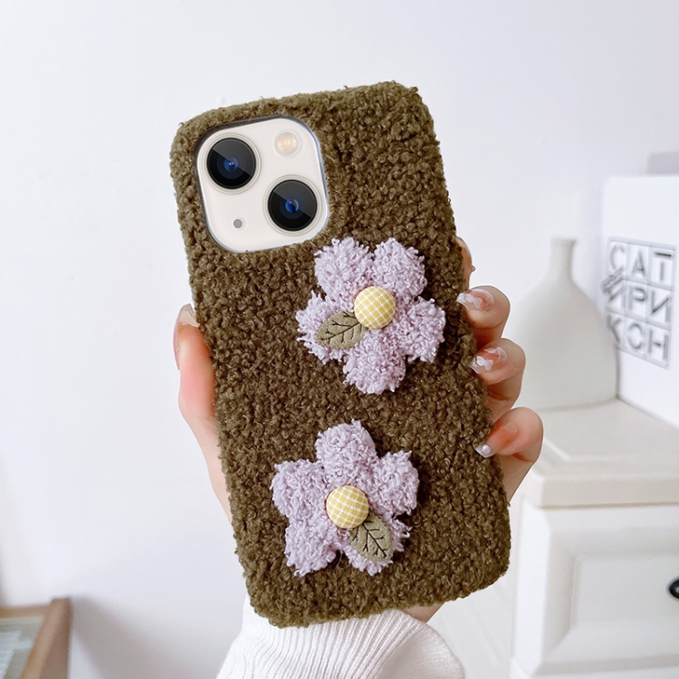 

For iPhone 14 Plus Flowers Plush TPU Phone Case(Coffee)