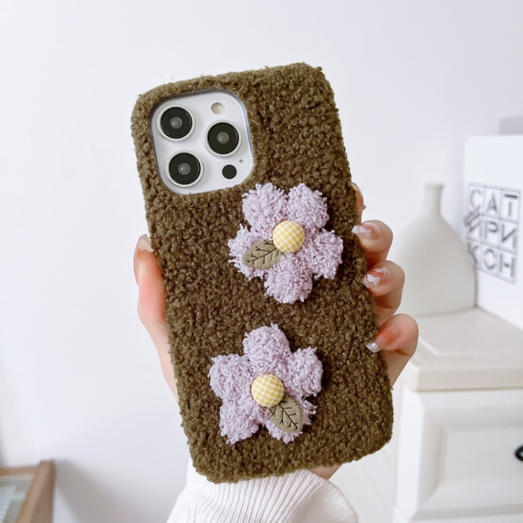 

For iPhone 14 Pro Flowers Plush TPU Phone Case(Coffee)