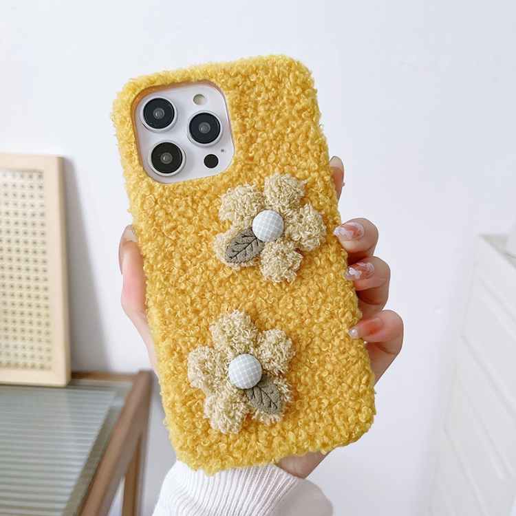 

For iPhone 13 Pro Max Flowers Plush TPU Phone Case(Yellow)