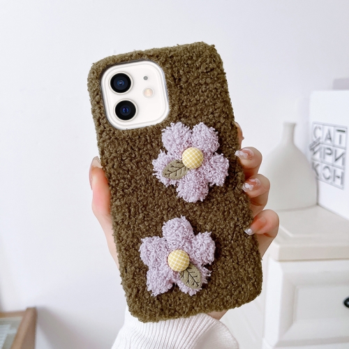 

For iPhone 12 Flowers Plush TPU Phone Case(Coffee)