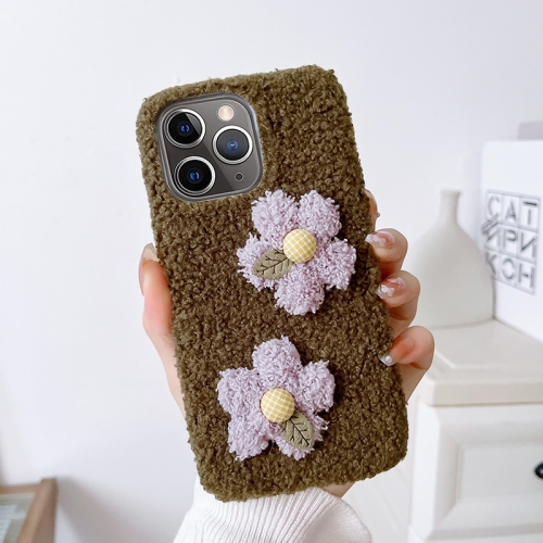 

For iPhone 11 Pro Max Flowers Plush TPU Phone Case(Coffee)