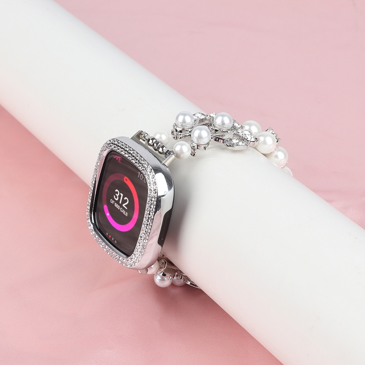 

For Fitbit Versa 4 / Sense 2 Pearl Bracelet Watch Band(White)