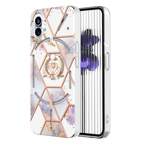 

For Nothing Phone 1 Electroplating Splicing Marble Flower Pattern TPU Shockproof Case(Imperial Crown)