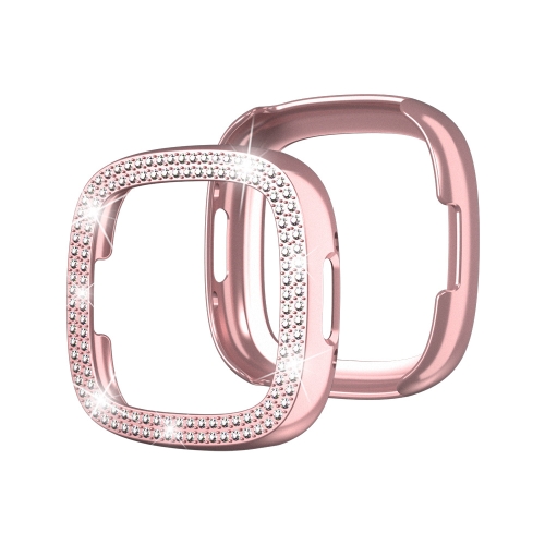 

For Fitbit Versa 4 / Sense 2 Double-Row Diamond Electroplating PC Watch Case(Pink)