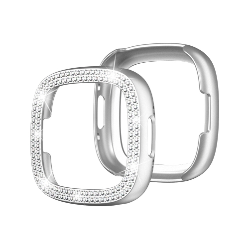 

For Fitbit Versa 4 / Sense 2 Double-Row Diamond Electroplating PC Watch Case(Silver)