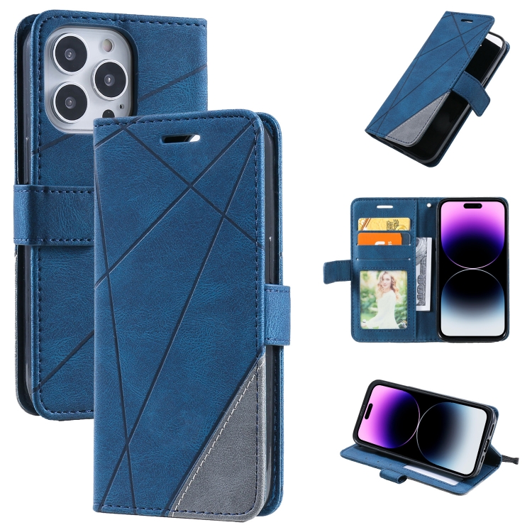 

For iPhone 14 Pro Skin Feel Splicing Leather Phone Case(Blue)