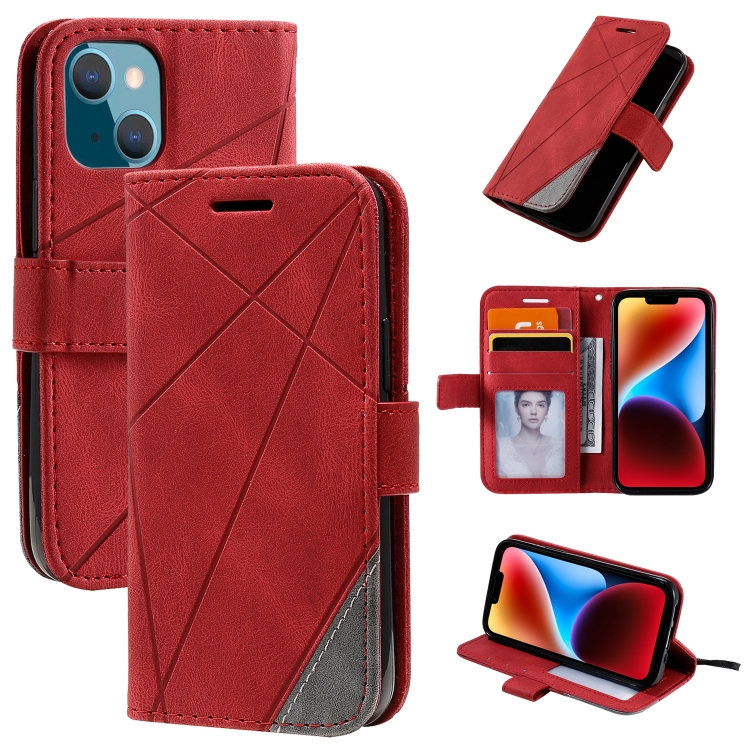 

For iPhone 14 Skin Feel Splicing Leather Phone Case(Red)