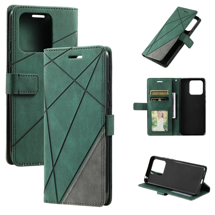 

For Xiaomi Redmi 10C 4G / 10 Indian Skin Feel Splicing Leather Phone Case(Green)