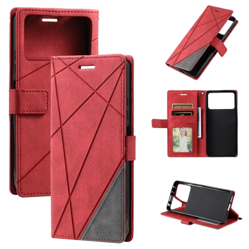 

For Xiaomi Poco M4 Pro 4G Skin Feel Splicing Leather Phone Case(Red)