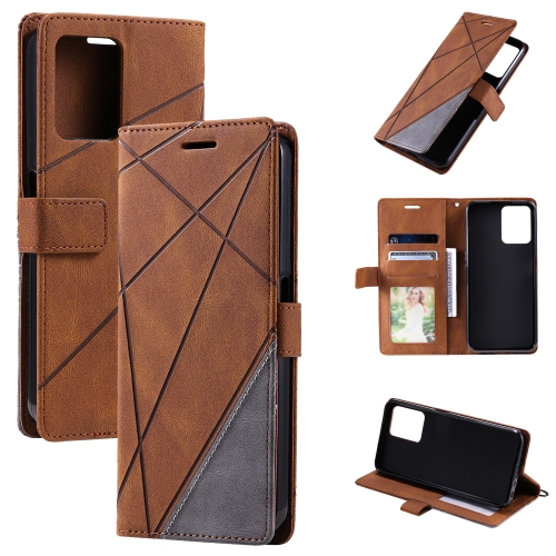 

For Realme C35 Skin Feel Splicing Leather Phone Case(Brown)