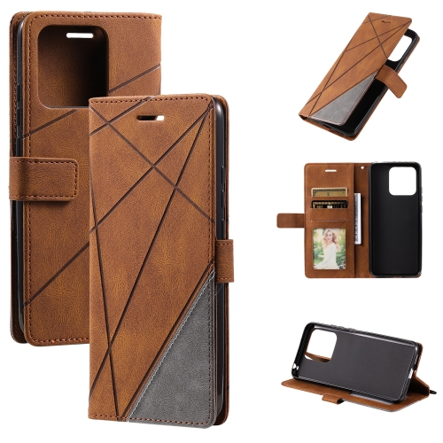 

For Xiaomi Redmi 10A Skin Feel Splicing Leather Phone Case(Brown)