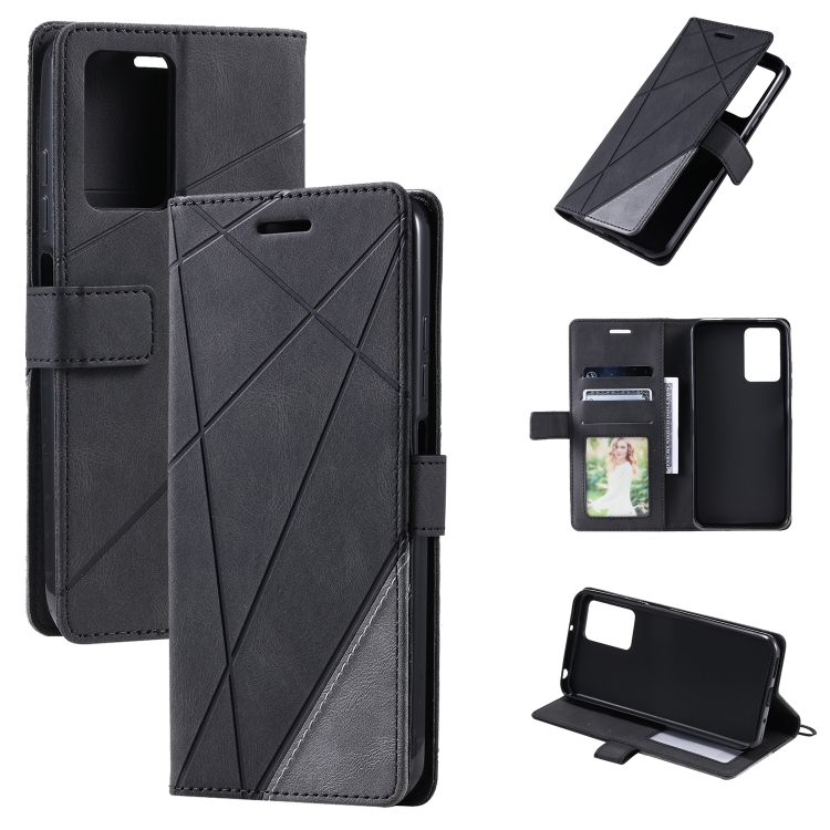 

For Xiaomi Redmi 10 Prime+ 5G Skin Feel Splicing Leather Phone Case(Black)