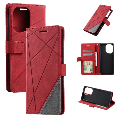 

For OPPO Find X5 Skin Feel Splicing Leather Phone Case(Red)