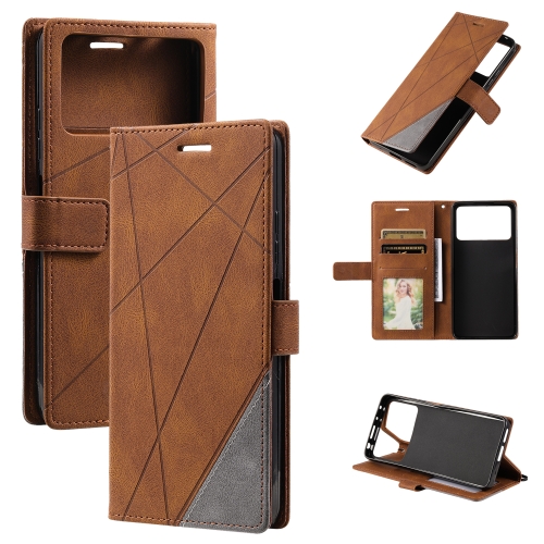 

For Xiaomi Poco M4 5G Skin Feel Splicing Leather Phone Case(Brown)