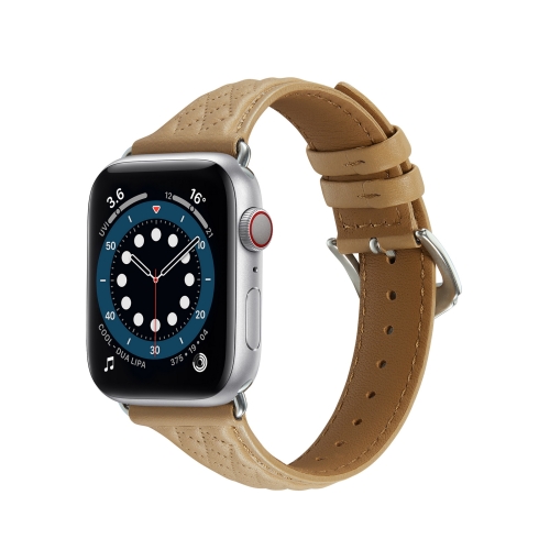 

Rhombus Genuine Leather Watch Band For Apple Watch Ultra 49mm / Series 8&7 45mm / SE 2&6&SE&5&4 44mm / 3&2&1 42mm(Khaki)