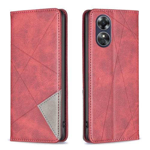 

For OPPO A17 Prismatic Invisible Magnetic Leather Phone Case(Red)