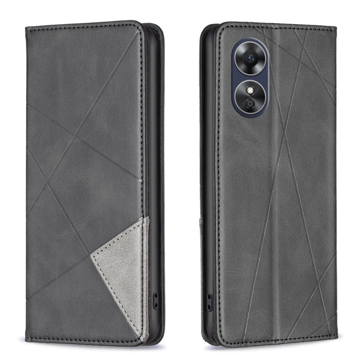 

For OPPO A17 Prismatic Invisible Magnetic Leather Phone Case(Black)