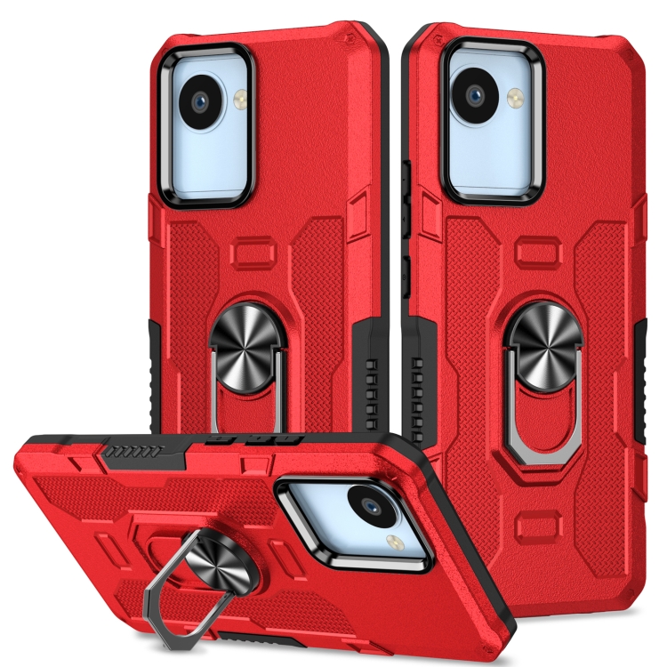 

For Realme C30 4G Ring Holder Armor Hybrid Phone Case(Red)