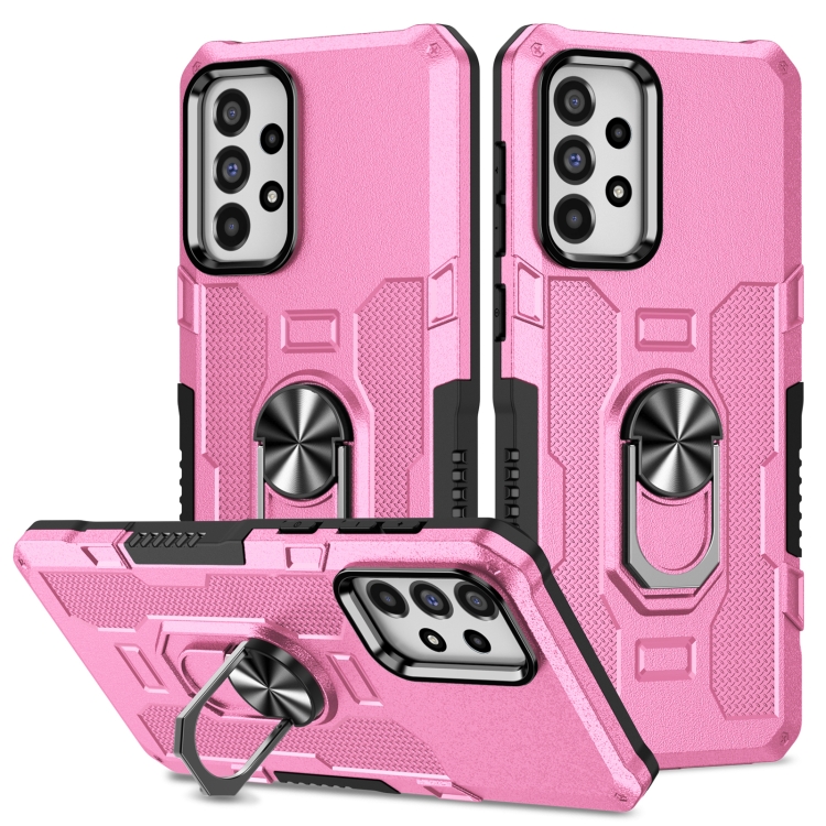 

For Samsung Galaxy A73 5G Ring Holder Armor Hybrid Phone Case(Pink)