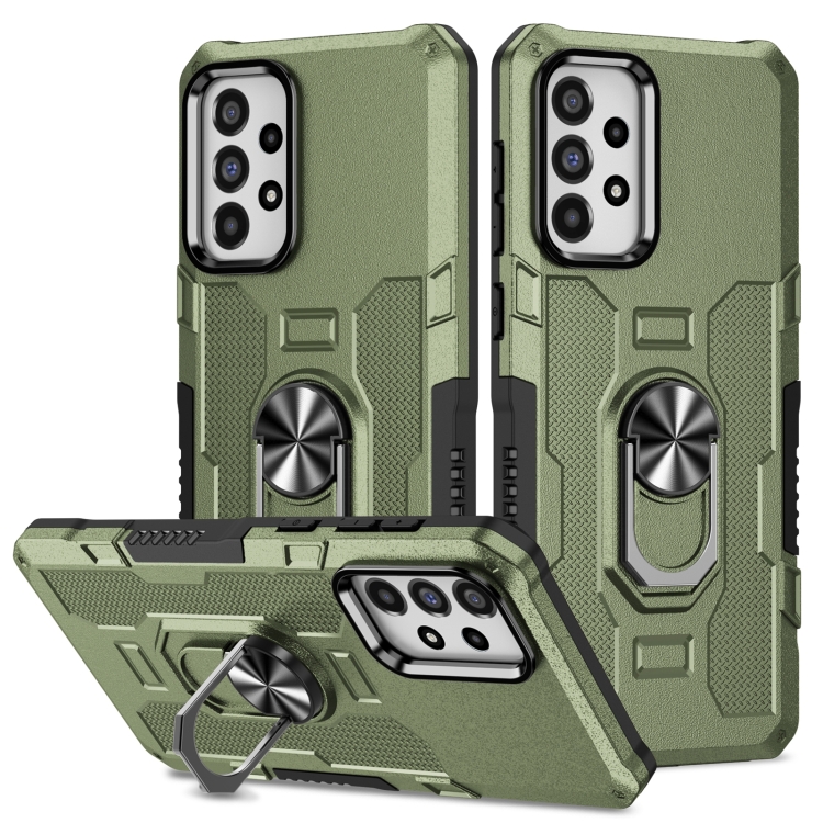 

For Samsung Galaxy A73 5G Ring Holder Armor Hybrid Phone Case(Green)
