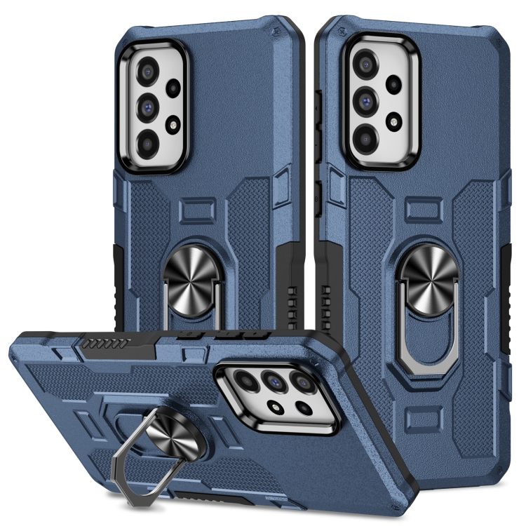 

For Samsung Galaxy A73 5G Ring Holder Armor Hybrid Phone Case(Blue)