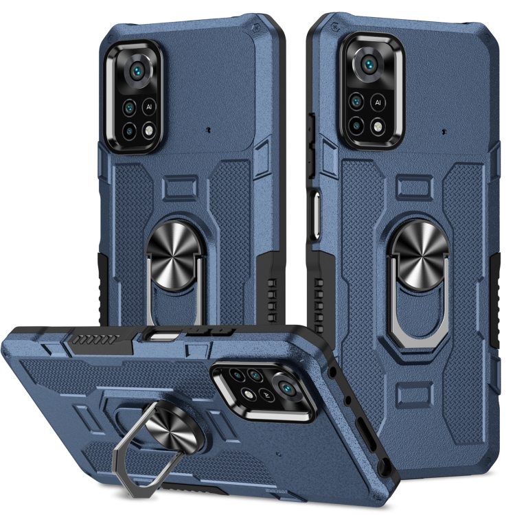 

For Xiaomi Poco X4 Pro 5G Ring Holder Armor Hybrid Phone Case(Blue)