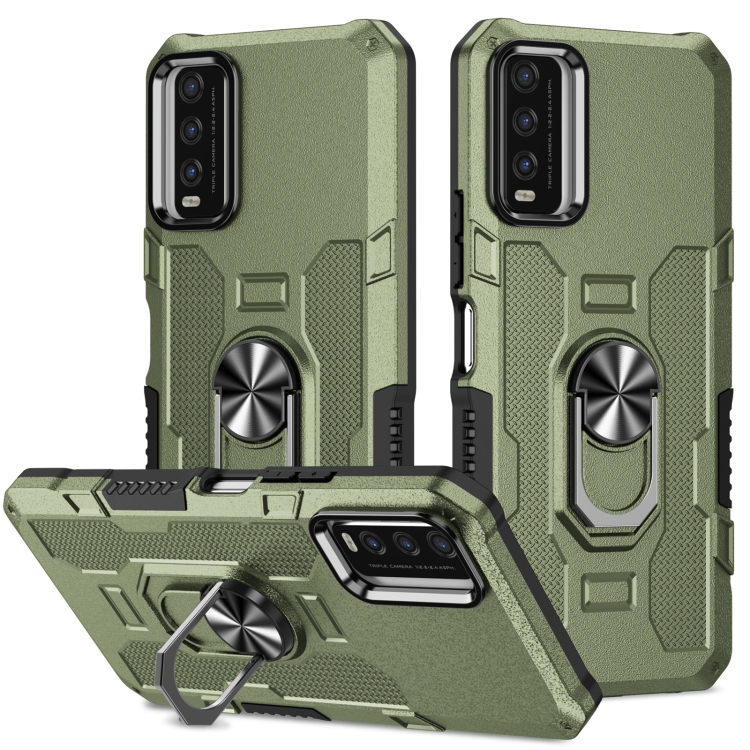 

For vivo Y20 Ring Holder Armor Hybrid Phone Case(Green)