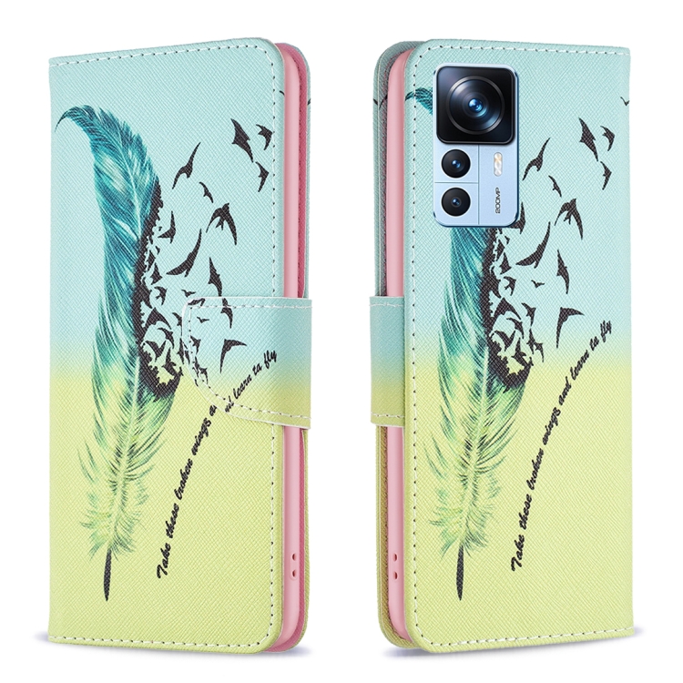 

For Xiaomi 12T / 12T Pro / Redmi K50 Ultra Drawing Pattern Leather Phone Case(Feather)