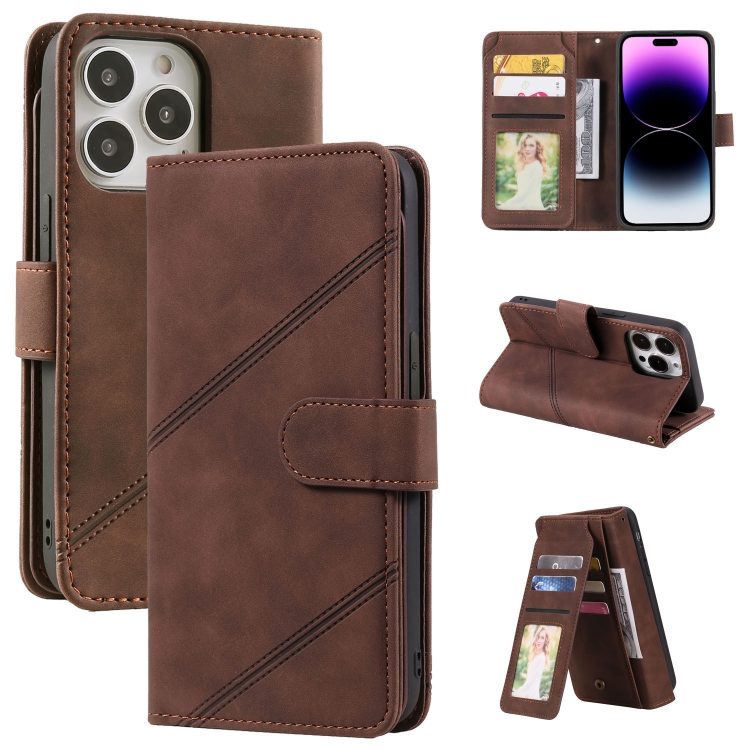 

For iPhone 14 Pro Skin Feel Multi-card Wallet Leather Phone Case(Brown)