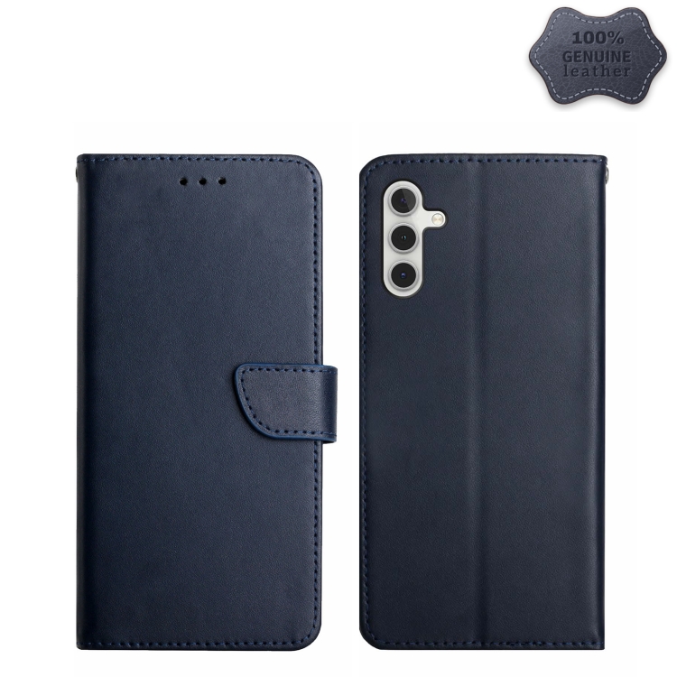 

For Samsung Galaxy A04s Genuine Leather Fingerprint-proof Flip Phone Case(Blue)