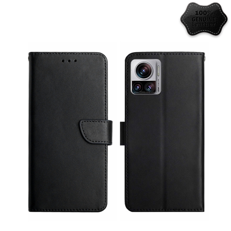 

For Motorola Edge 30 Ultra/Moto X30 Pro Genuine Leather Fingerprint-proof Flip Phone Case(Black)