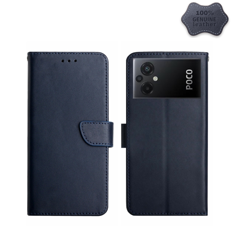 

For Xiaomi Poco M5 4G/5G/M4 5G Genuine Leather Fingerprint-proof Flip Phone Case(Blue)