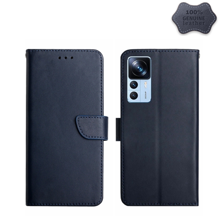 

For Xiaomi Redmi K50 Ultra/12T/12T Pro Genuine Leather Fingerprint-proof Flip Phone Case(Blue)